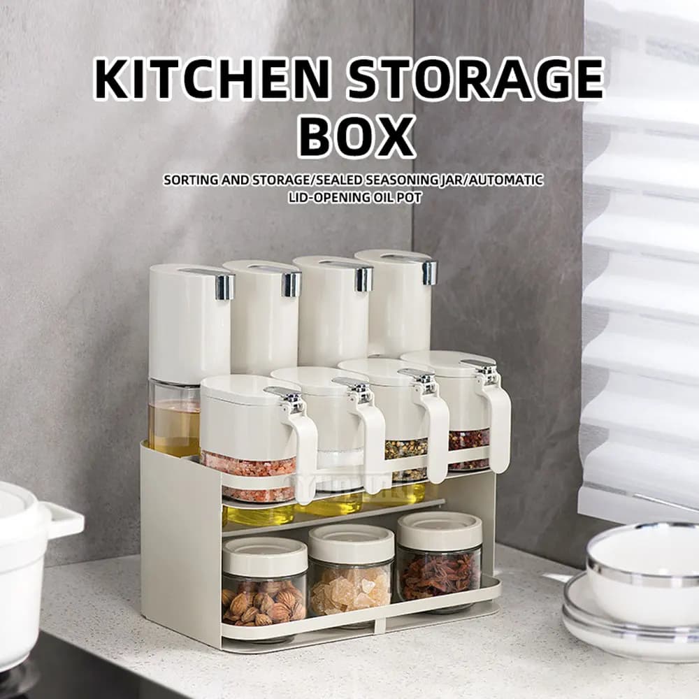 Kitchen Seasoning Set Soy Sauce Vinegar Spice Salt Jar Rack Storage Organizer for Countertop Home Use