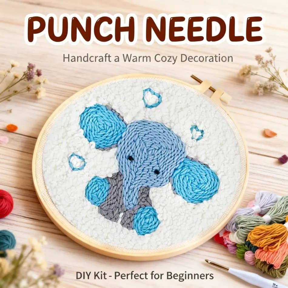 CHENISTORY Animal Punch Needle Frame Picture Cross Stitch Kits Animal Monks Cloth For Punch Needle Arts And Crafts Crafts Gift