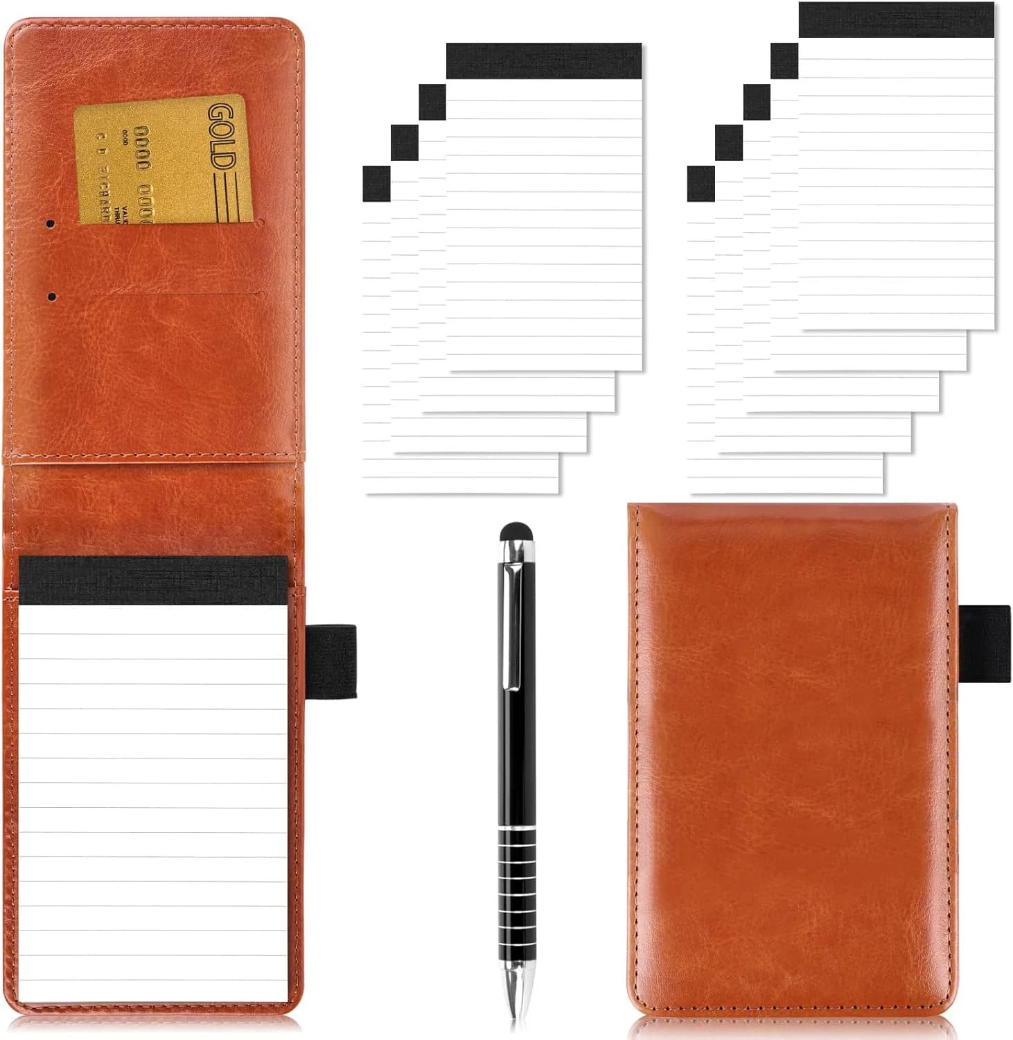 Mini Flap Pocket PU Notebook Waterproof Hard Cover Lined Notepad Stylish Daily Use Office Meeting Memo Diary Pencil Bag Pen Set