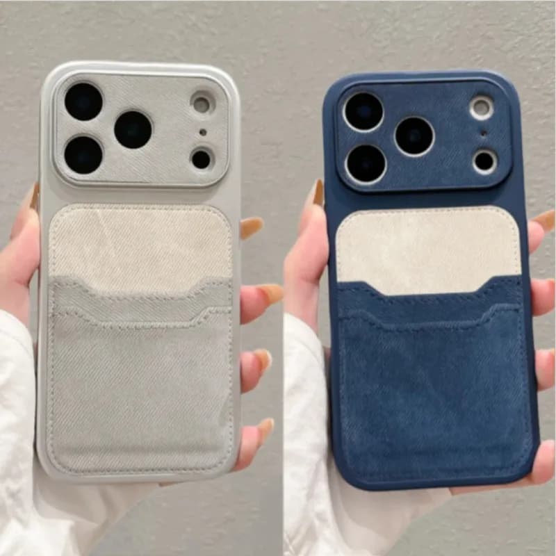 Luxury Card Slot Pocket Holder Wallet Jeans Cowboy Fabric Phone Case For iPhone 18 17 16 15 14 Pro Max Bumper Armor Cover Funda