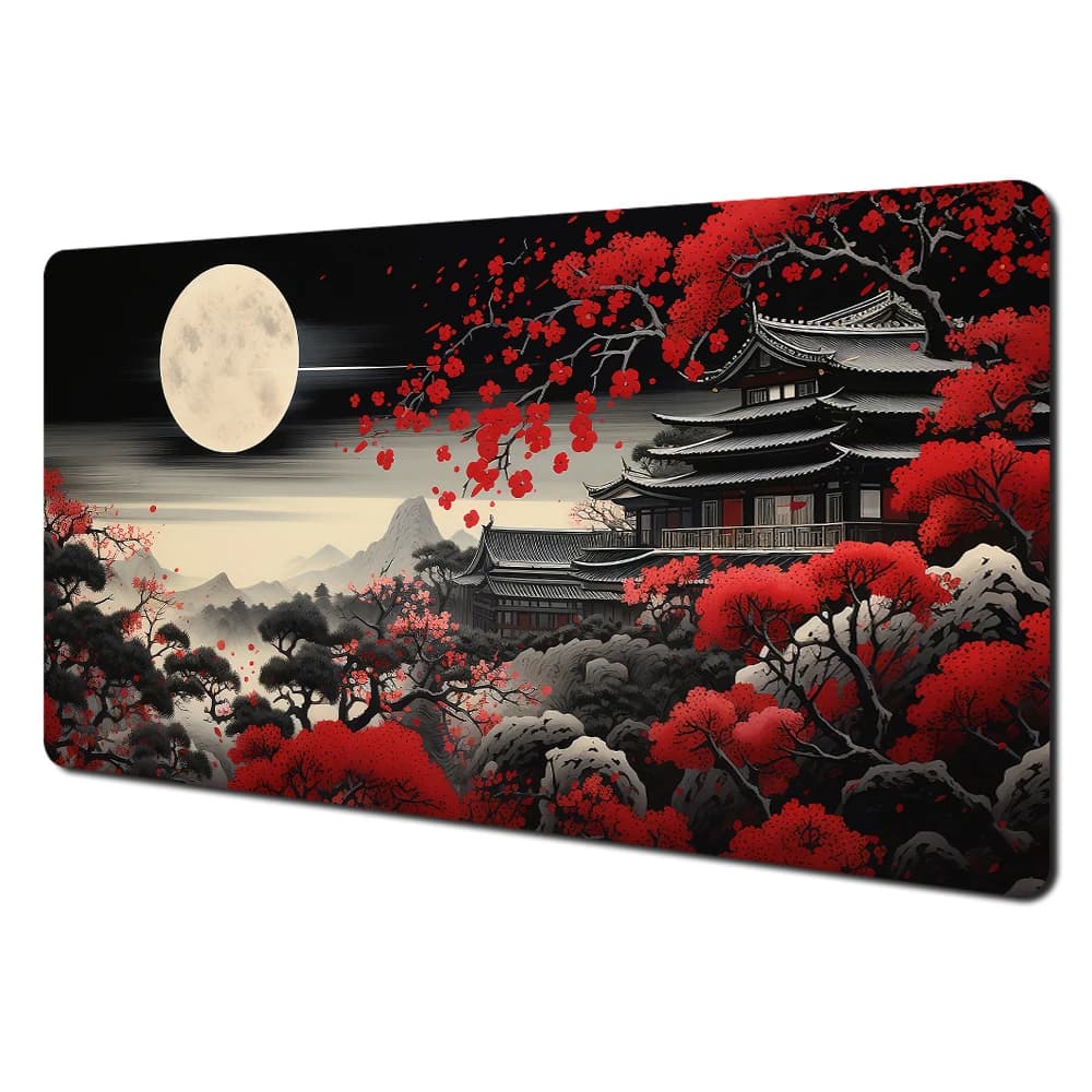 Large mouse mat with Japanese cherry blossom design, desk mat, game mats, non-slip and durable keyboard mat, mouse mat with landscape