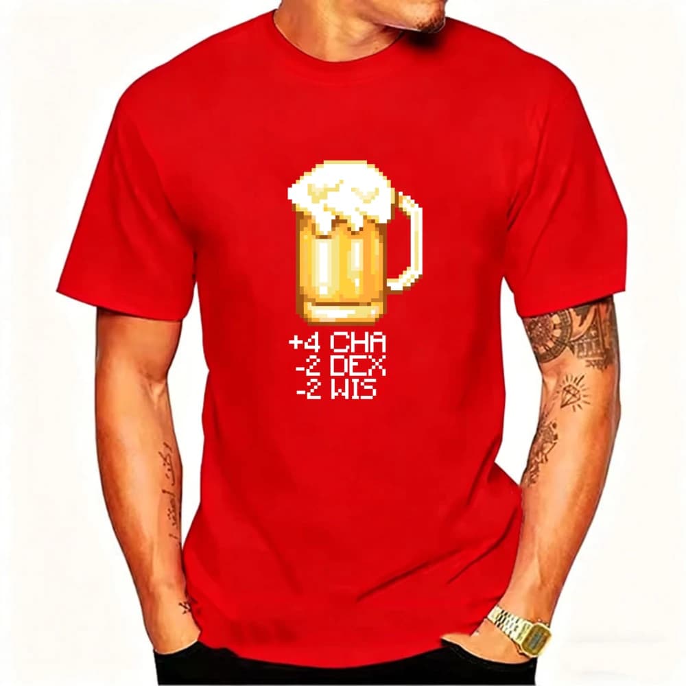 Tazza da Birra Pixel Art con Statistiche e Ciondolo Cha Dex, Decorazioni per Eventi Gaming e Feste, Regalo per Giocatori, T-shirt