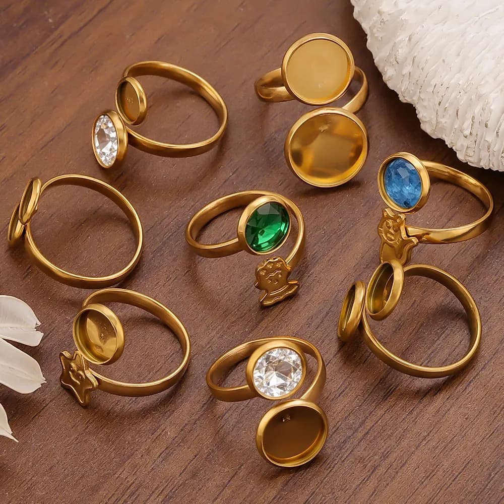 10 Pezzi Base per Anelli in Acciaio Inossidabile, Vuote, per Cabochon in Vetro e Cammeo, Componenti per Gioielli Fai da Te, Ingrosso