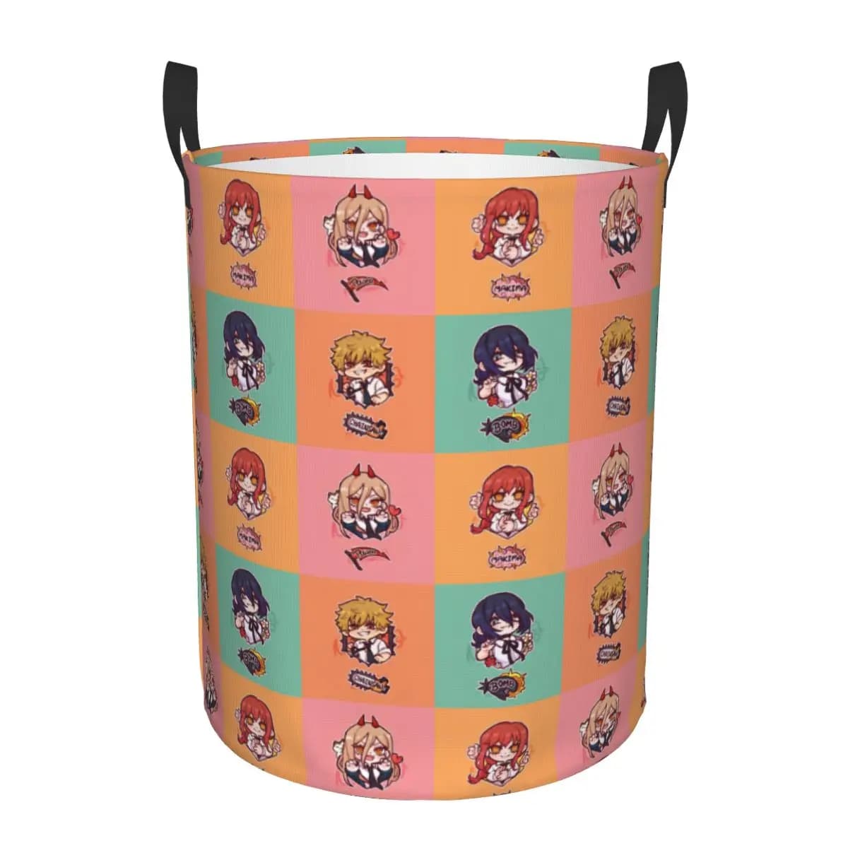 Cesto per Bucato a Quadretti con Motivo Manga Chainsaw Man, Cesto Pieghevole per Vestiti Anime, Borsa per la Conservazione dei Vestiti Domestici