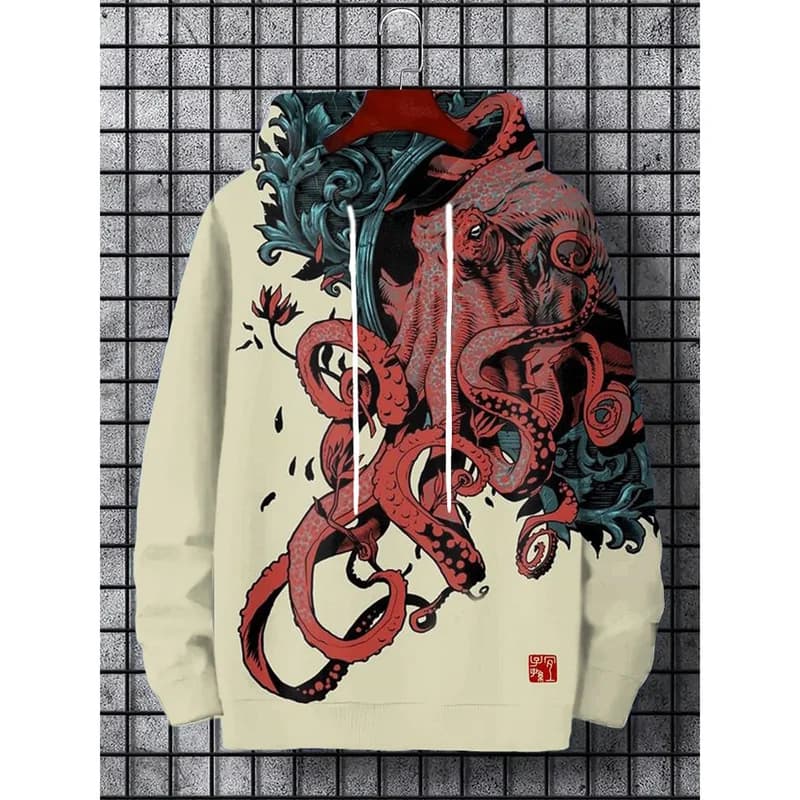 Felpa con cappuccio da uomo Harajuku stampata in 3D alla moda Street Print Animal Sportswear Pullover a maniche lunghe con cappuccio allentato casual