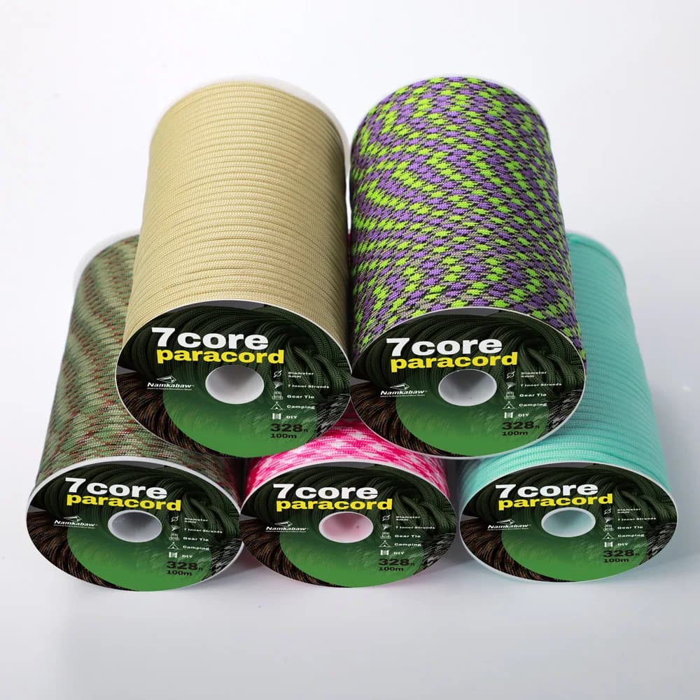 Corda paracadute Namkabaw da 100 metri, confezione da 7 pezzi, corda per tenda, corda per braccialetti fai da te, corda per zaino intrecciato, corda per legare vestiti, corda per asciugare i capi