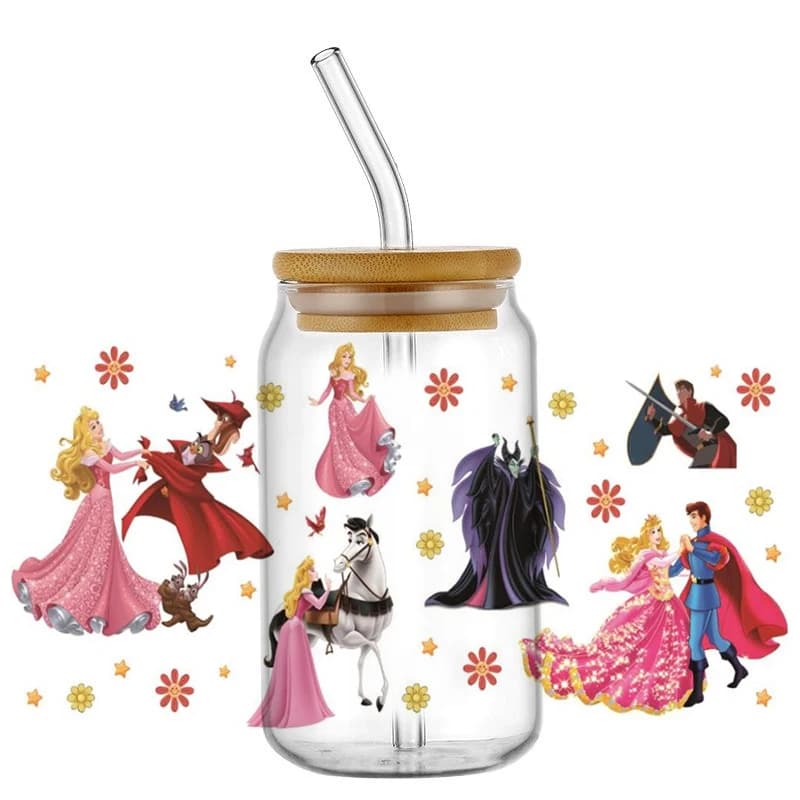 beauty Aurora and witch pattern Princess design UV DTF Sticker DIY Waterproof Decals For 16oz Glass Coffee Cup wrap home decor