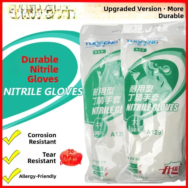 Guanti in Nitrile Monouso Resistenti, Senza Lattice, Lunghezza Estesa, per Servizio Alimentare, Uso Domestico, Cucina, Impermeabili, per Pulizie