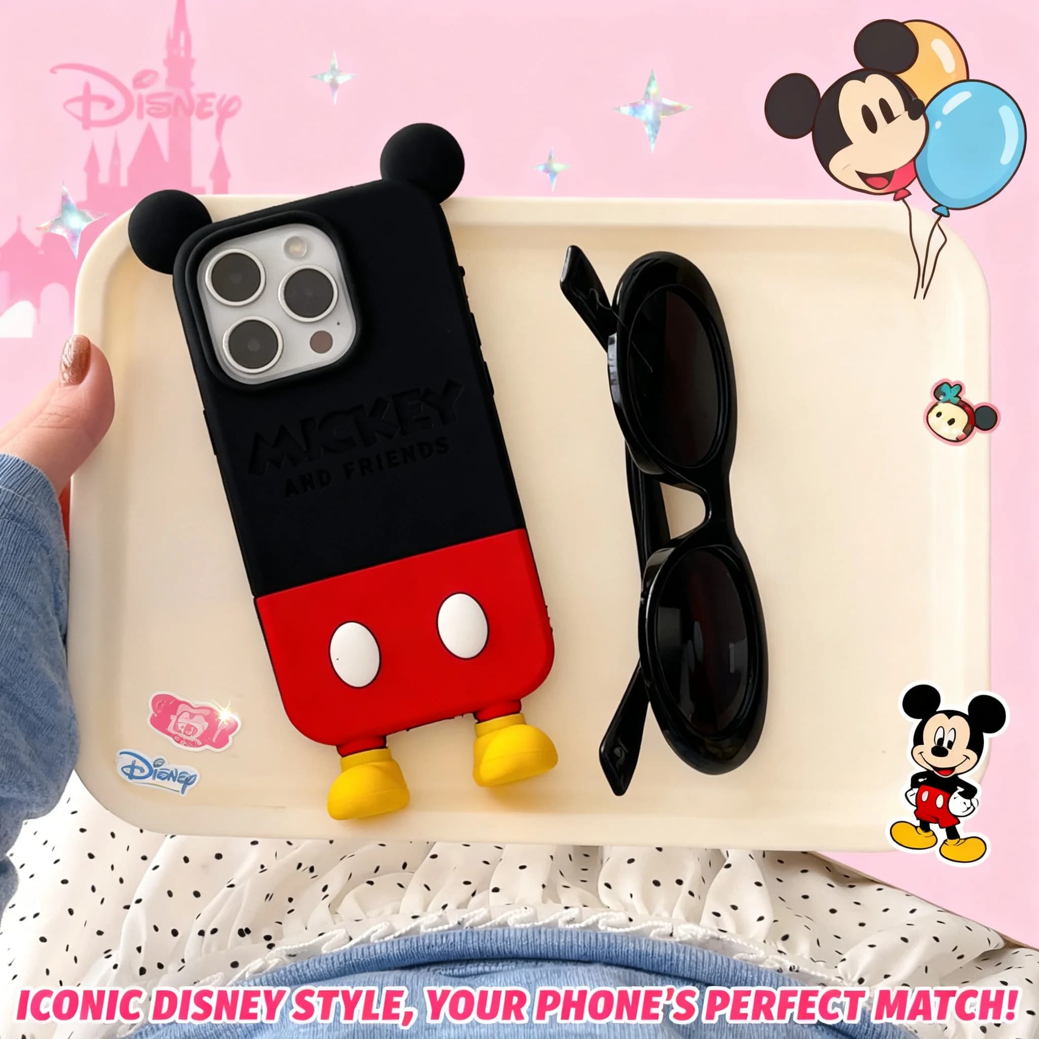 Custodia per telefono 3D a forma di Topolino in piedi, antiurto e anti-caduta, nuovo design alla moda per iPhone 13, 13 Pro Max, 16, 17 Pro Max