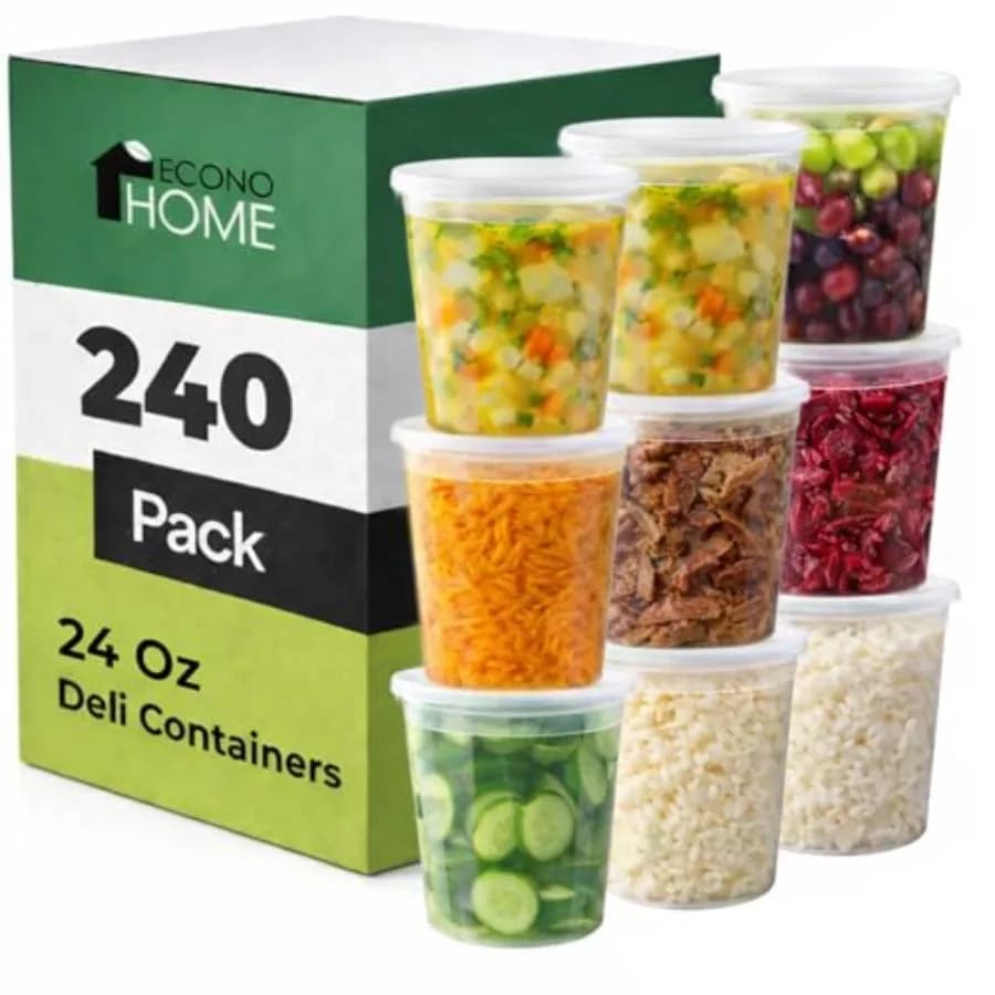 Clear Deli Containers with Lids - 240-Pack, Plastic Containers with Lids for Food Storage, Meal Prep, Leftover, Restaurant Busi