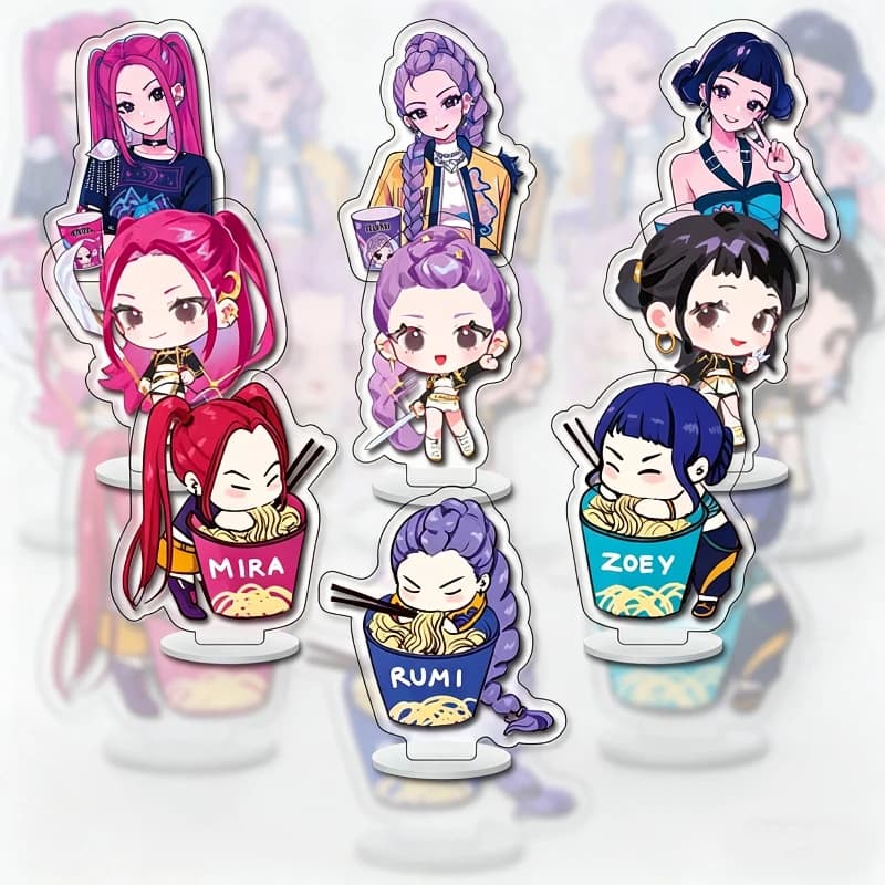 Set di 9 Statuette in Acrilico K-Pop Demon Hunters, 6cm, Personaggi Chibi Rumi Mira Zoey, Ornamento Anime Girl Group, Decorazione da Scrivania, Regalo per Ragazze