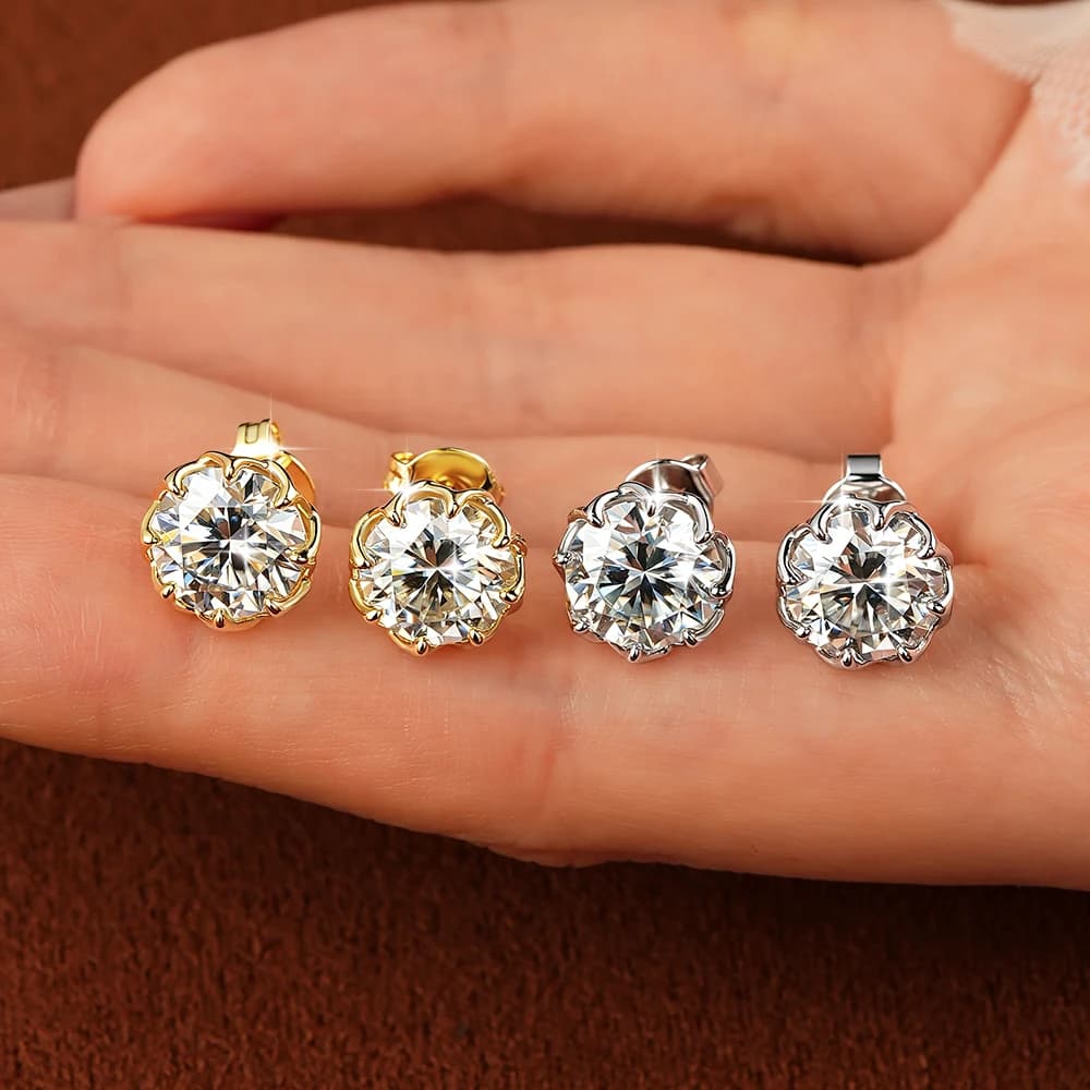 Abestecom High-quality Round Flower Classic Earrings Moissanite Circular Stud Earrings for Women Beautiful Valentine Day Gift