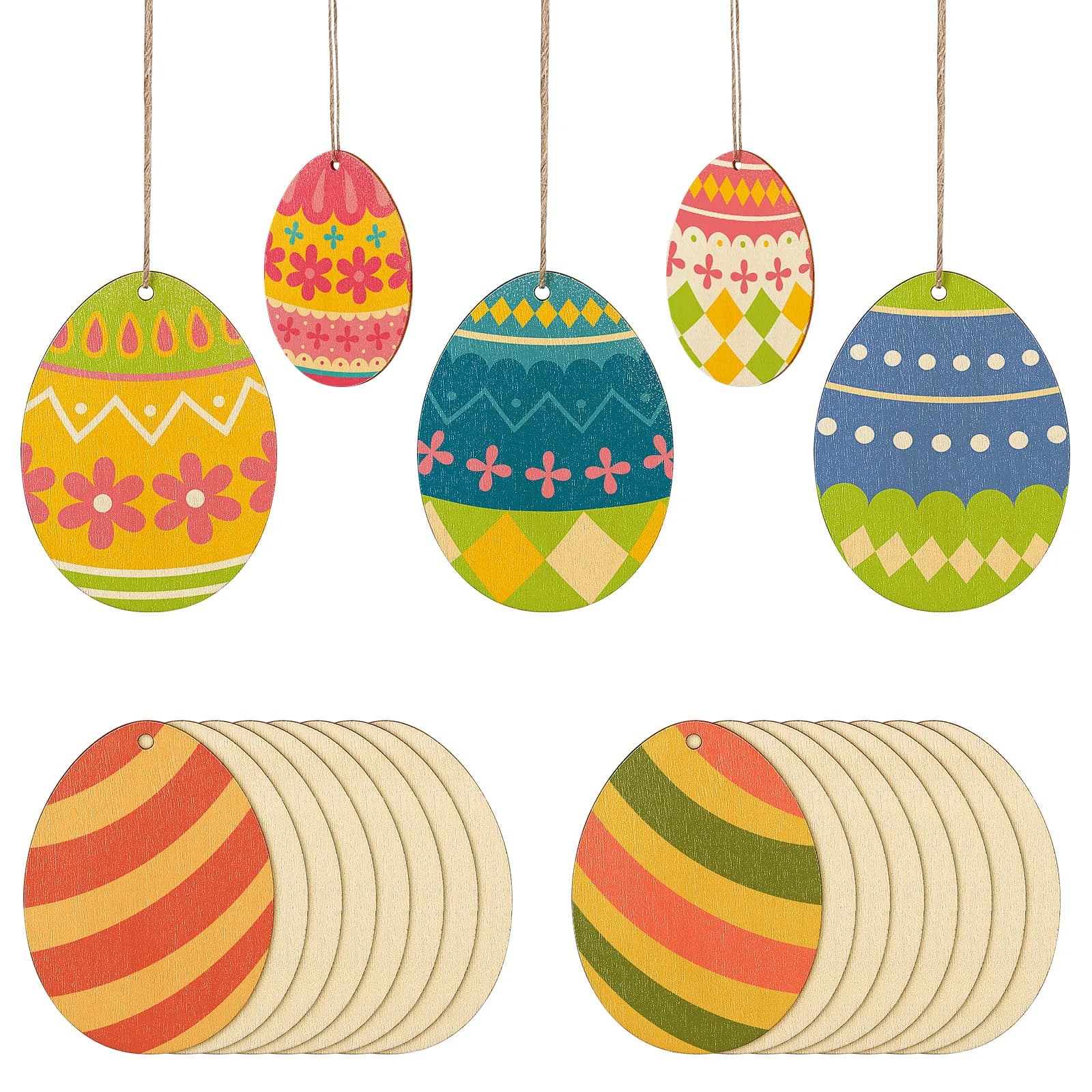 20 Pcs Wooden Decoration Interior Wind Chimes Eggs Decorative Easter Hanging Decorations