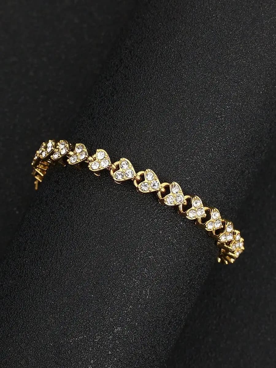 Zinc Alloy Rhinestone Heart Chain Bracelet For Women Daily Wear