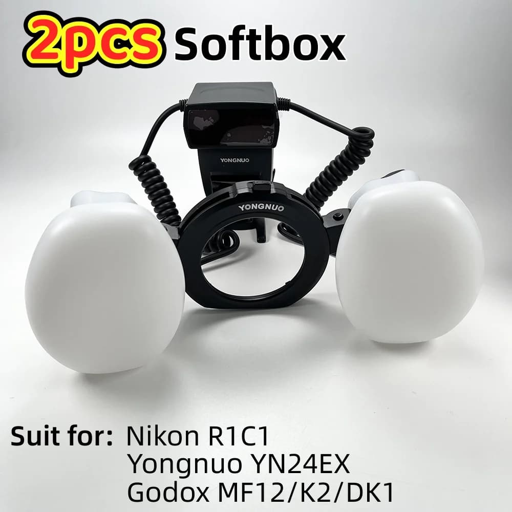 2 pcs Softbox Double Head Flash Lamp Diffuser Light Soft Kit for Nikon R1C1 Yongnuo YN24EX Godox MF12 Dentistry Camera Accessories