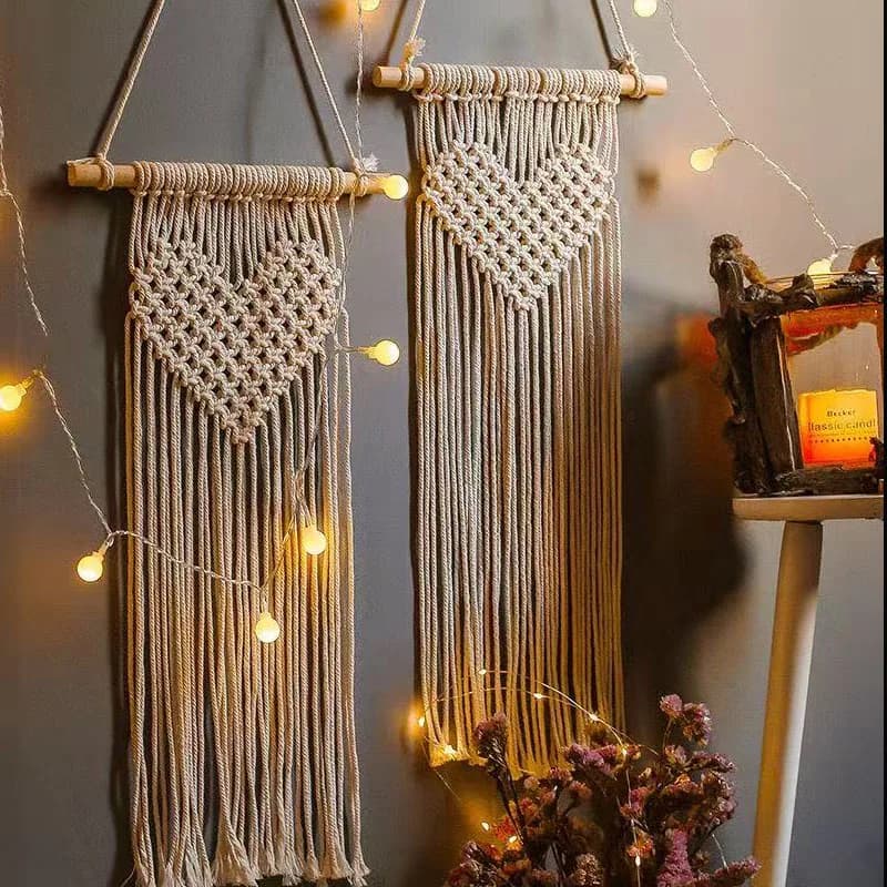 Heart Wooden stick Bohemian Chic Macrame Wall Hanging Tapestry Room Decor Kids Girls Home Decoration Gifts Dropshipping