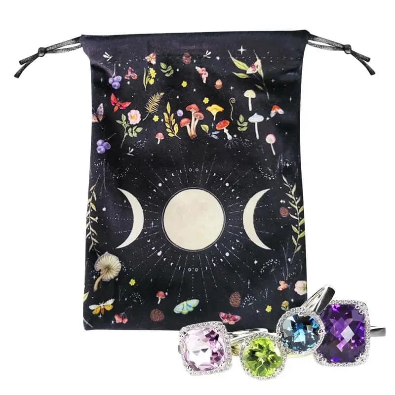 Custodia per tarocchi con motivo a fase lunare con coulisse borsa portaoggetti per mazzo di tarocchi in flanella per accessori per tarocchi Oracle Decks dadi rune