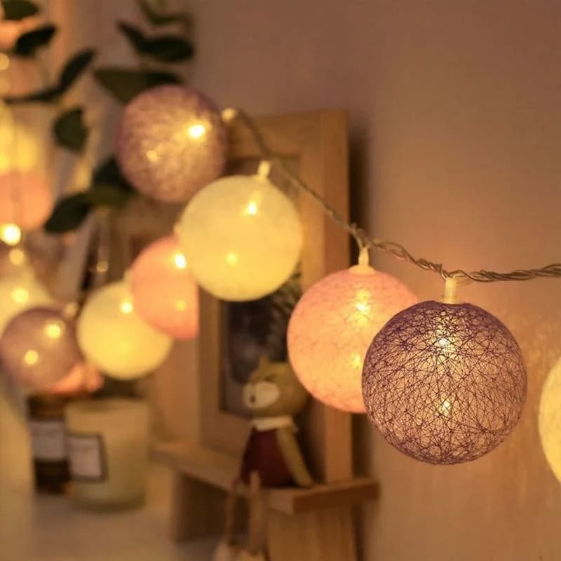 Catena di Luci con Palline di Cotone 4CM, Lampada Fatata LED per Decorazioni Festive, Matrimoni, Casa, Letto, con Scatola Batterie, per San Valentino