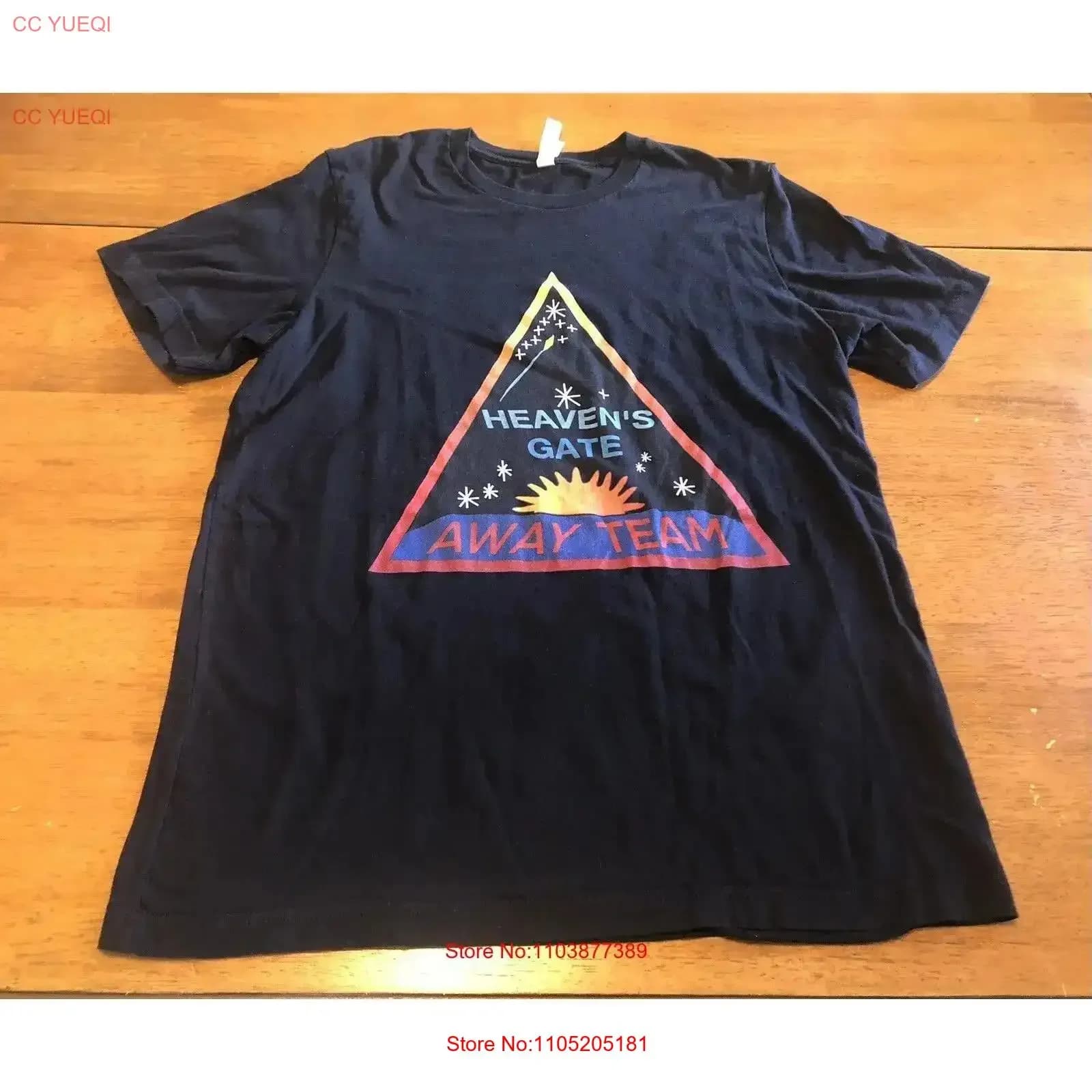 Heaven s Gate Away Team Cult Bella T-shirt nera morbida grande L NWOT vintage lavato elegante casual leggermente unisex