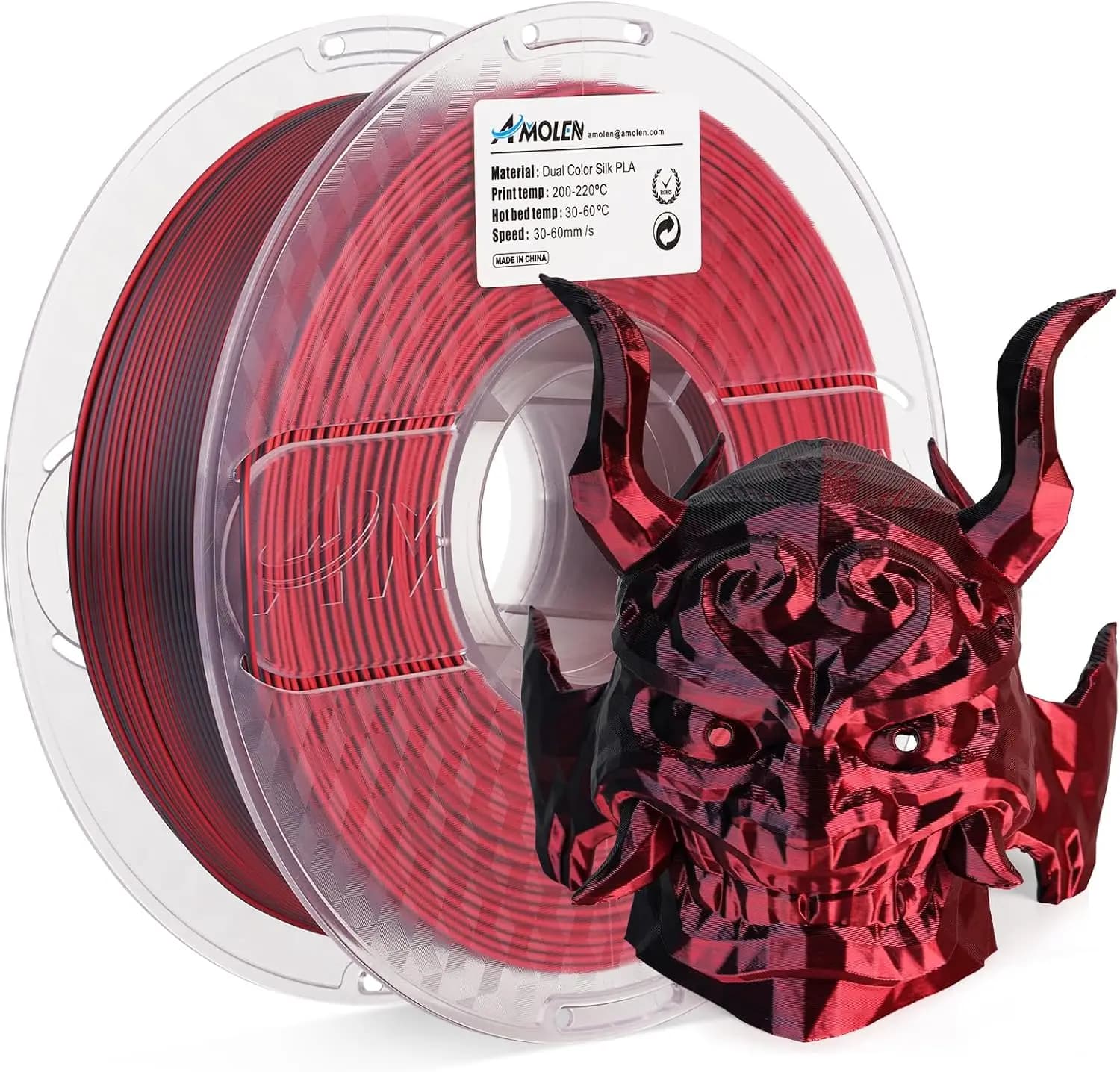 Silk Dual Color Red Black PLA Filament 1.75mm, Shiny Coextrusion 3D Printing Filament 1KG/2.2lb