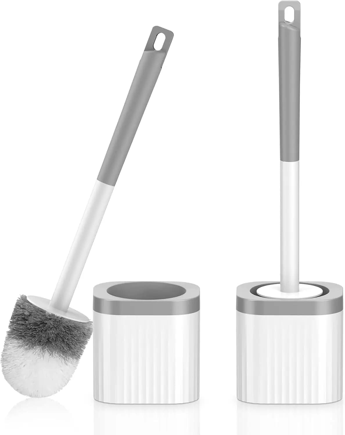 Set di spazzole per WC con supporto, confezione da 2, design compatto e vano portaoggetti nascosto per la pulizia del bagno, setole in nylon resistenti e