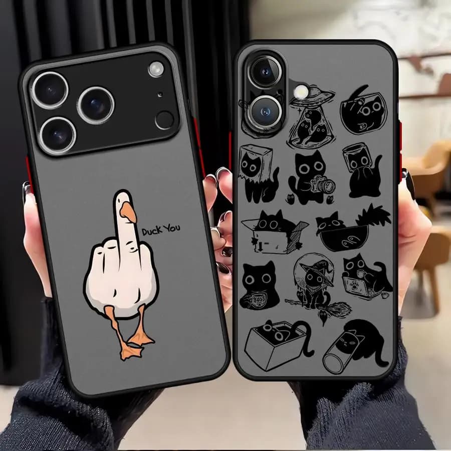 Cover per iPhone 17 Pro Max 7 8 SE 15 XS XR 14 12 11 16 Plus Air 13 Mini con motivo Anatre e Gatti