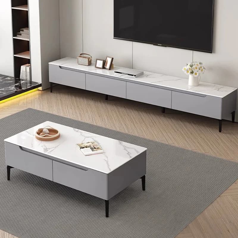 Mobile TV con Cassetti, Design Moderno ed Elegante, Gambe in Metallo Stile Europeo, Mobiletto Porta TV di Lusso alla Moda, Arredamento di Design