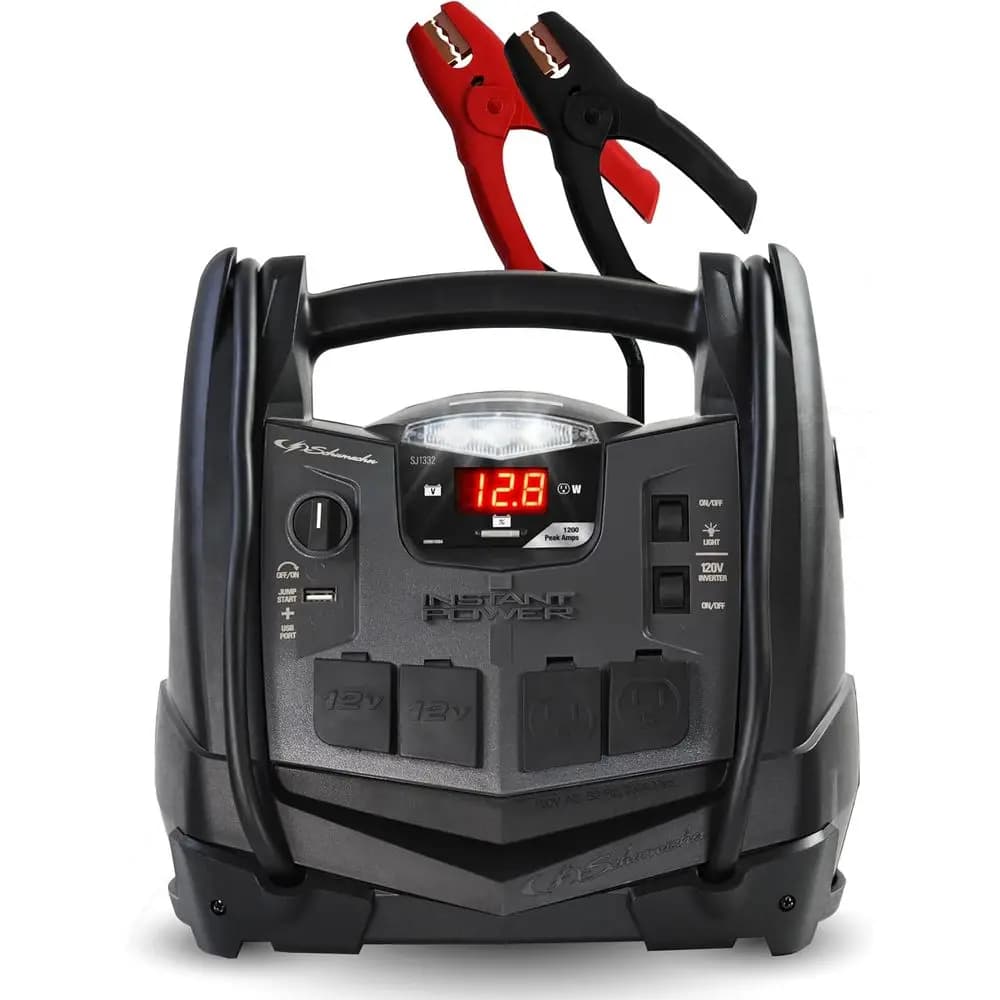 Avviatore d'Emergenza per Auto 6-in-1 1200A, Stazione di Alimentazione Portatile, Compressore d'Aria 150 PSI, Inverter 200W/400W