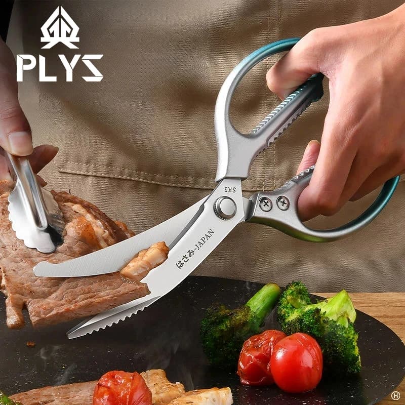 Forbici da cucina Seiko in acciaio inossidabile con gradiente blu. Utensili da cucina per pollo, anatra, lisca di pesce, forbici per barbecue all'aperto
