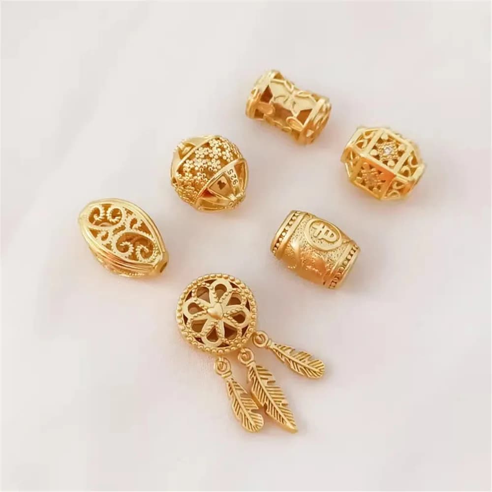 Ancient-style Gold Hollowed-out Olive Beads Matte Gold Dreamcatcher Tassel Pendant Coiled Dragon Pillar Bracelet DIY Decoration