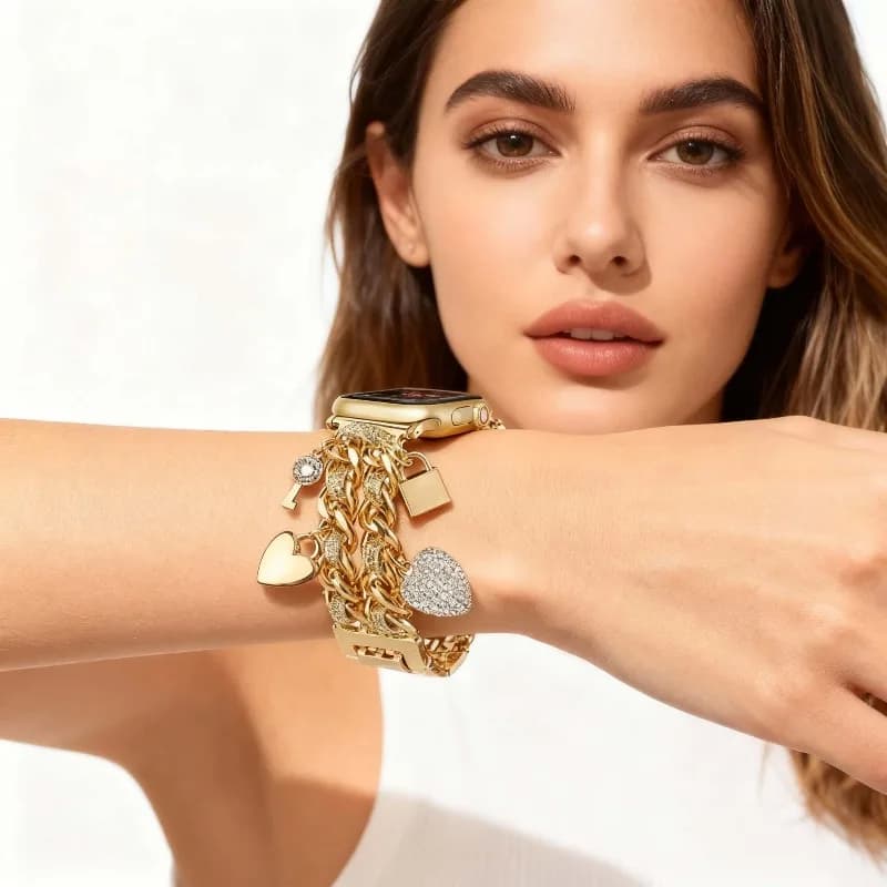 Cinturino in metallo per Apple Watch Serie 10 9 8 7 6 5 4 Se Bracciale a maglie da donna IWatch Ultra2 49mm 41 45 38 42 46 40 44mm Cinturino di lusso