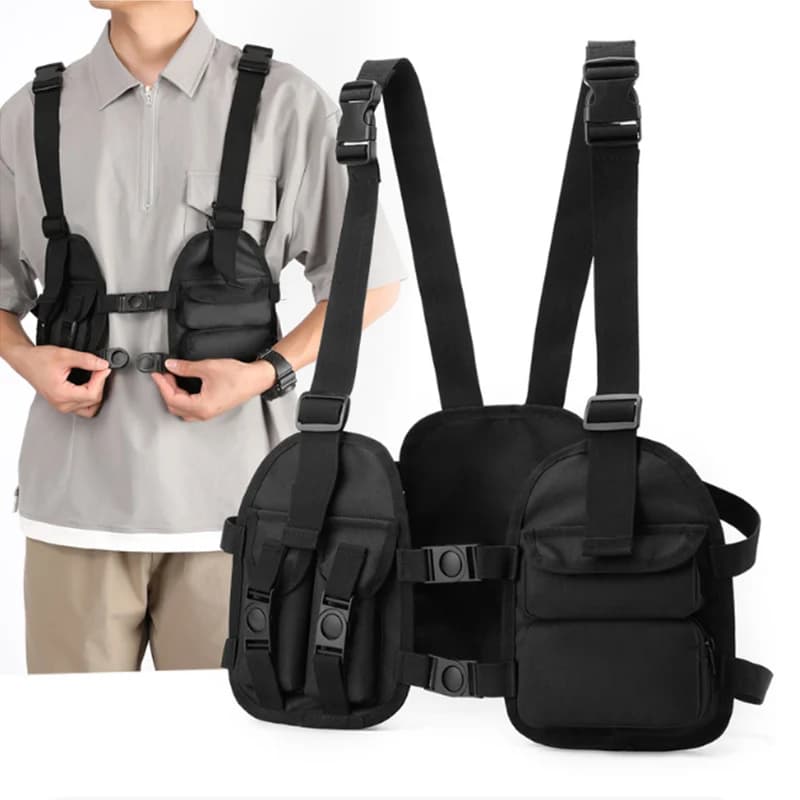 Functional tactical bag for chest Travel vest bag for exercises Oxford fabric vest bag Unisex breast bag Hip Hop vest backpack