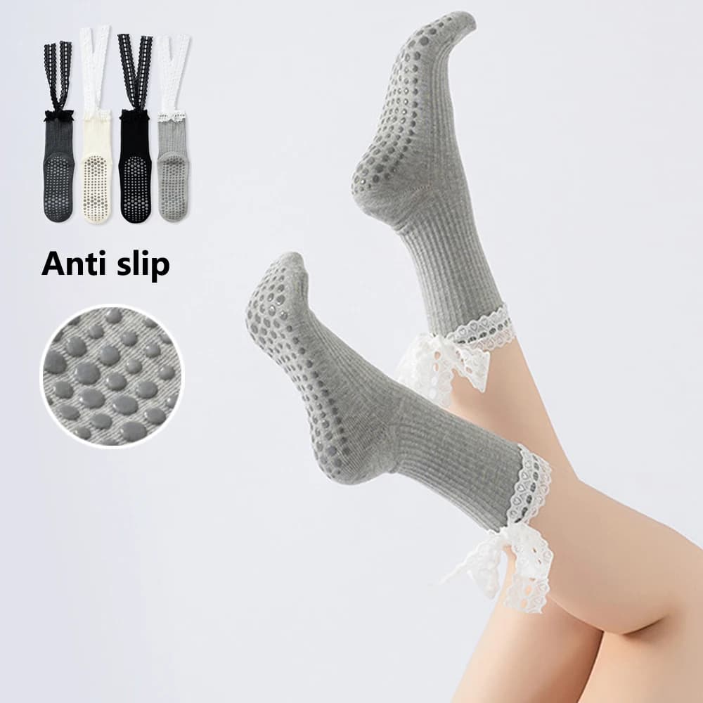 Sweety Belts with Lace Edges Yoga Socks for Pilates Women's Sports Socks Anti-slip Floor Socks Fashionable Trendy Socks for All Matches