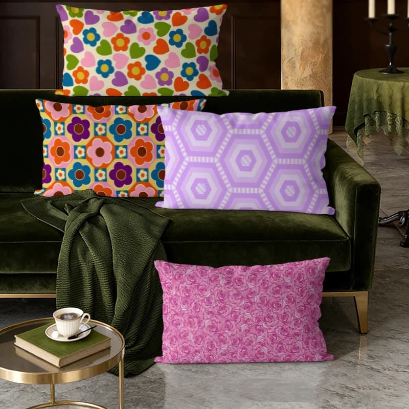 Retro Floral Heart Geometric Pillow Covers Suitable For Sofa Bedroom Car Pillow Cover Cushion Rectangular Back Cushion