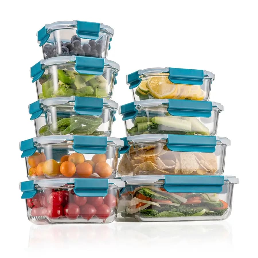 Set di 9 Contenitori in Vetro per Alimenti con Coperchi Ermetici, Adatti per Microonde, Congelatore e Lavastoviglie