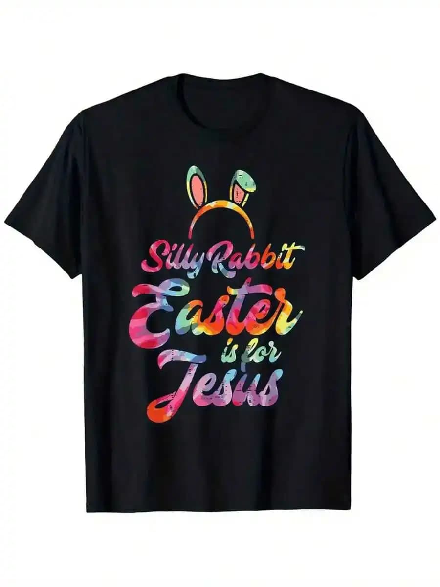 Silly Rabbit Easter Is For Jesus Watercolor Graphic Tee Short Sleeve Round Neck Womens Top