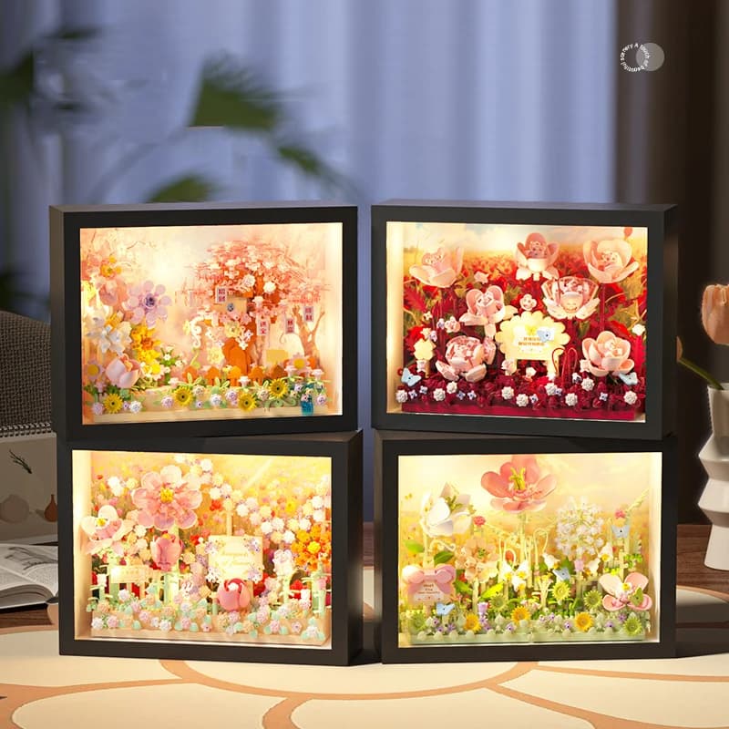 iDEA Nanobricks Flower World Micro Diamond Block Cherry Rose Sunflower Building Brick Cornice 3D con Luce per Regalo