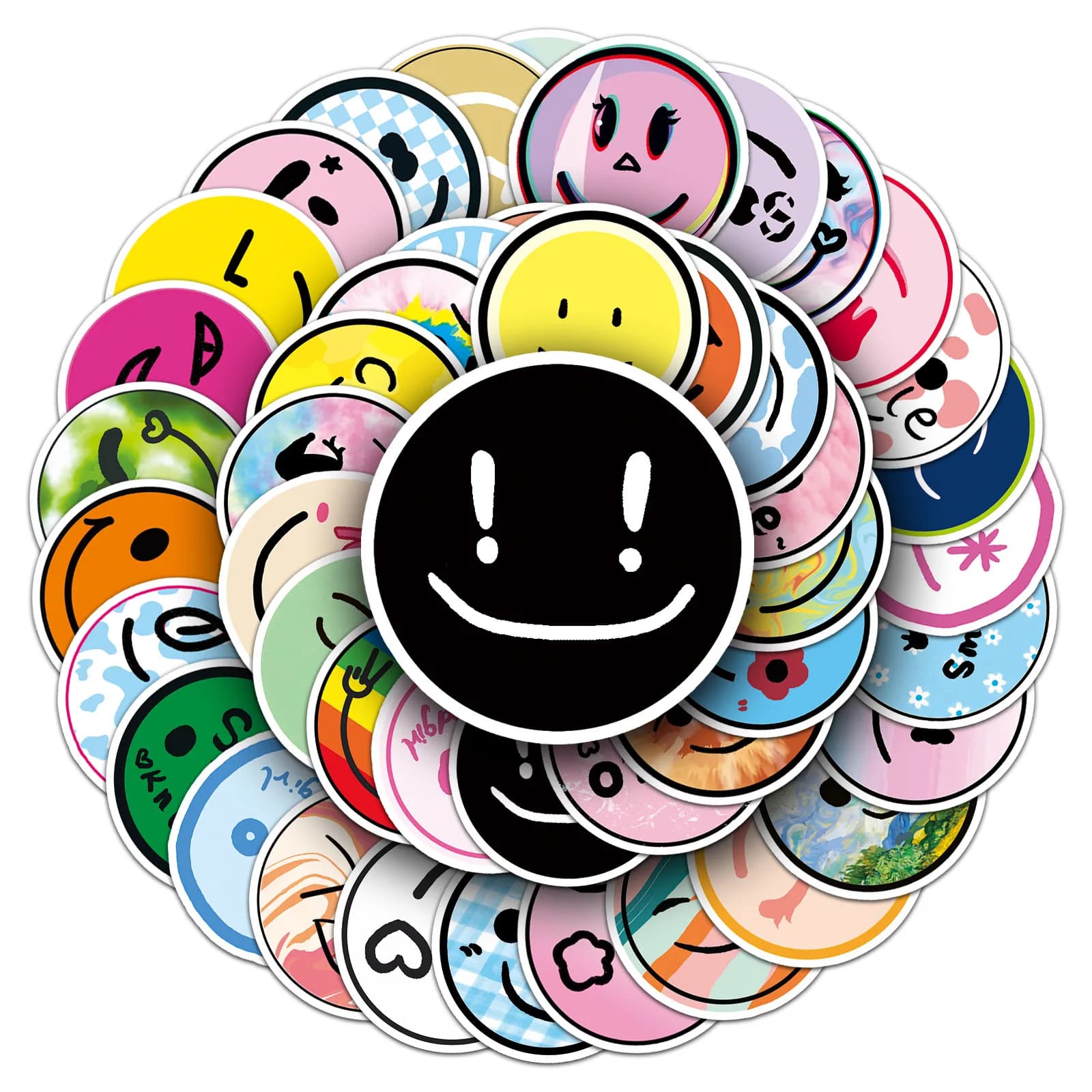 50 adesivi graffiti sorridenti per laptop, telefoni, skateboard, bagagli, assortiti e divertenti per regali, bomboniere.