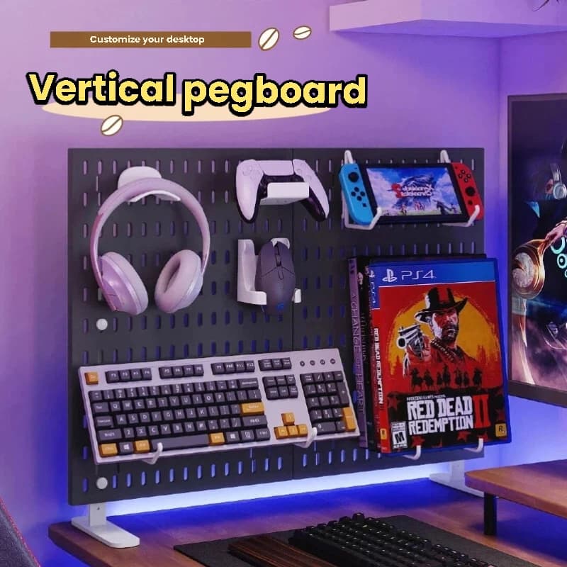 Sistema di Organizzazione per Scrivania da Gaming Senza Foratura, per Controller, Cuffie, Switch, Statuette, Ganci per Mouse, Mensole