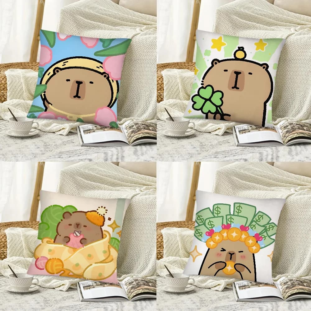 Federa per cuscino Capibara cartone animato Federa per cuscino quadrata Camera da letto Divano Decorazione della stanza Fodera per cuscino casual