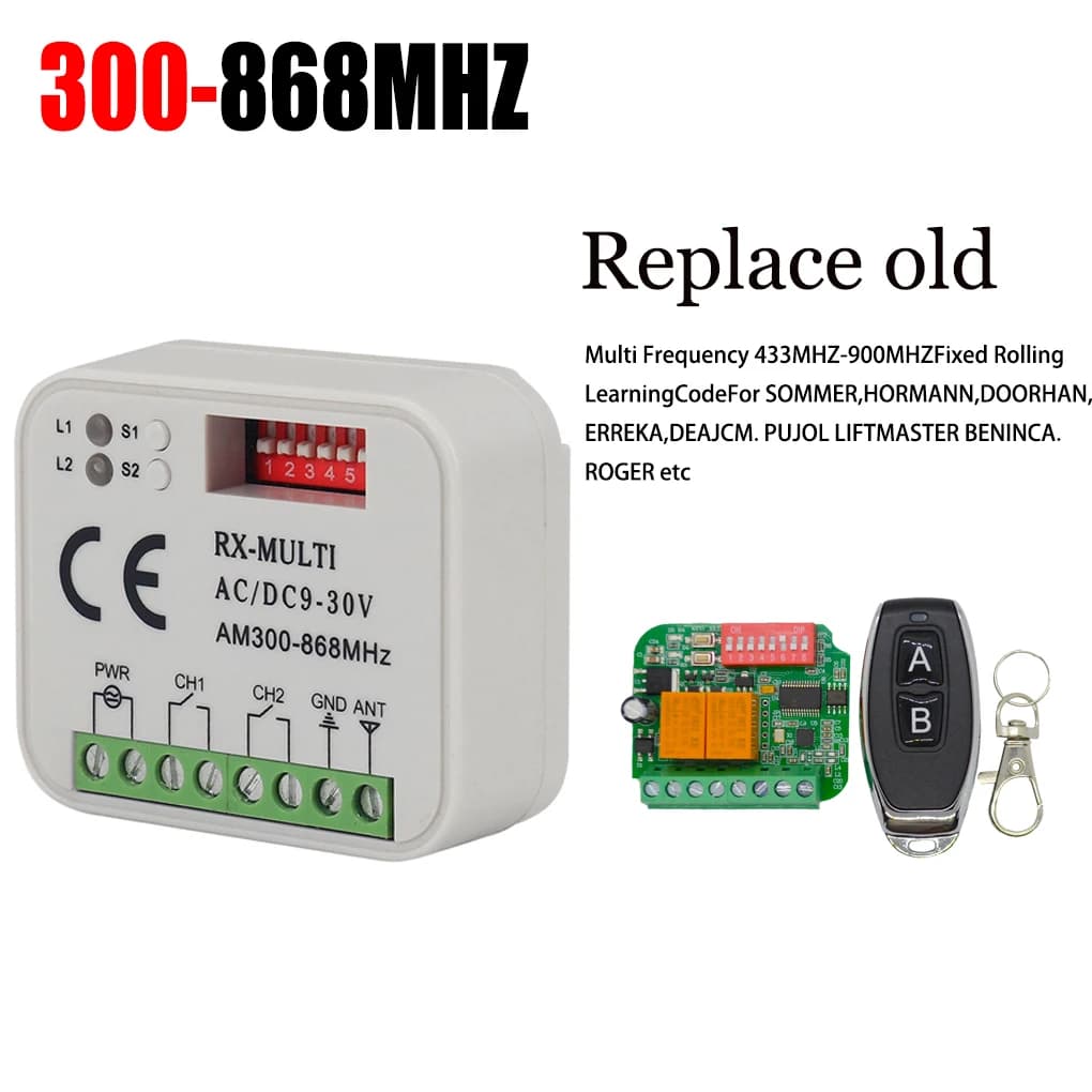 Ricevitore multifrequenza, 30Ricevitore multifrequenza, 300MHZ-868mhz, 300MHz, 310MHz, 315MHz, 318MHz, 3900MHZ-868mhz, 300MHz, 310MHz, 315MHz, 318MHz, 390MHz, 433.4MHz, 433MHz, 433.92MHz, controlla qualsiasi cancello a