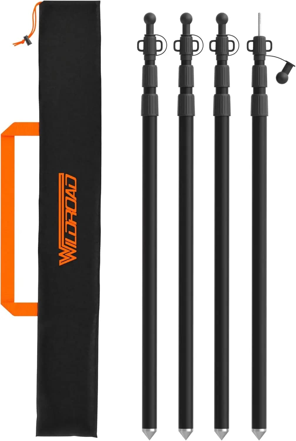 Pali Telescopici in Alluminio per Tende, 2,35 m, Base Conica Antiscivolo, Attrezzatura Leggera da Campeggio per Tende da Sole, Set di 4