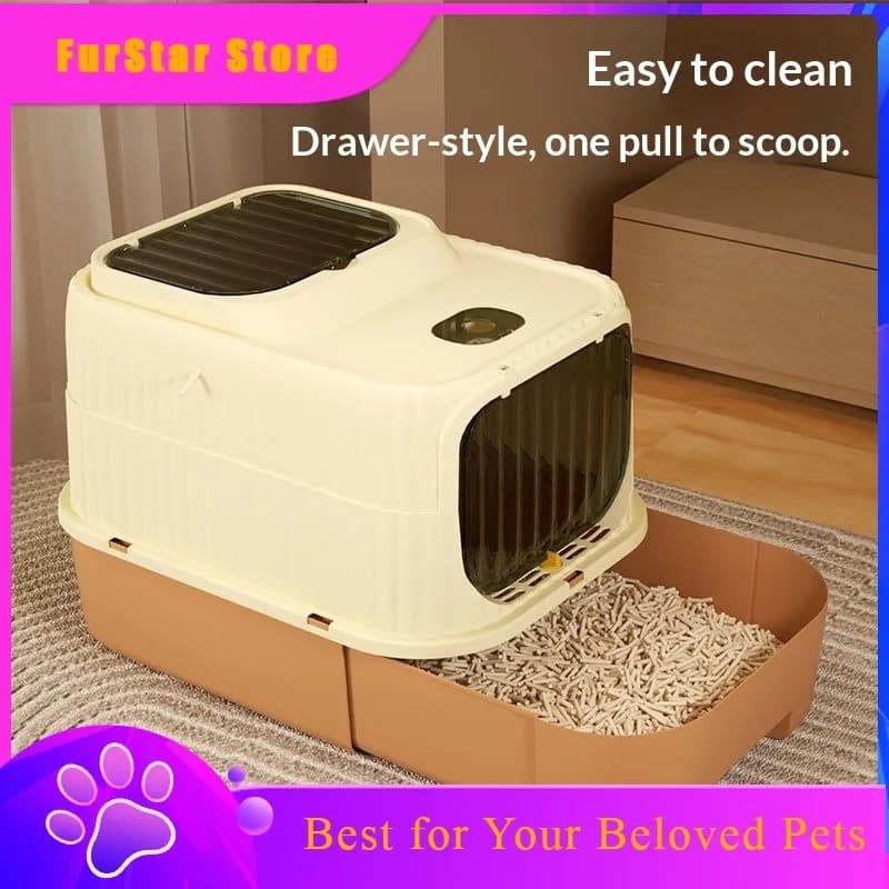 FurStarExtra Large Fully Enclosed Cat Litter Box, Thickened Waterproof Anti-Splash Kitty Toilet, Removable Double Doors For Indo