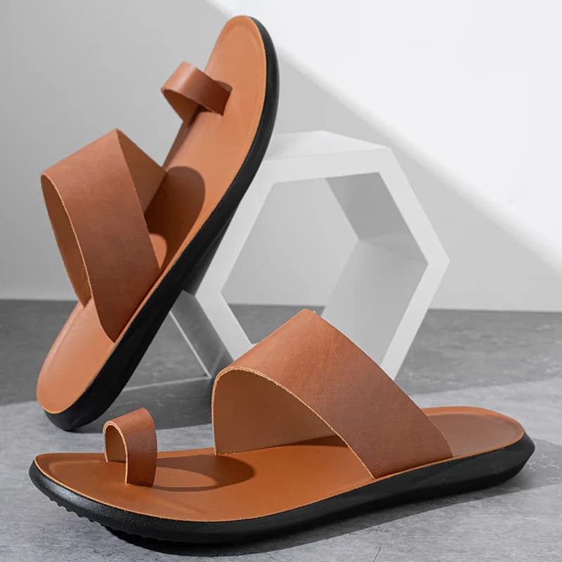 Ciabatte Minimaliste da Uomo con Anello per Dita in Pelle PU, Sandali Casual Piatti Antiscivolo Comodi per l'Estate e la Spiaggia