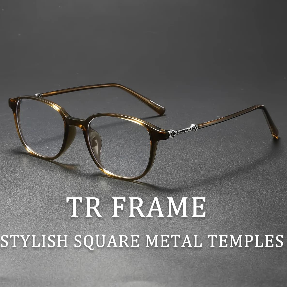 A pair of classic and elegant square and round TR-frame metal glasses for everyday wear without the need for makeup or use at work