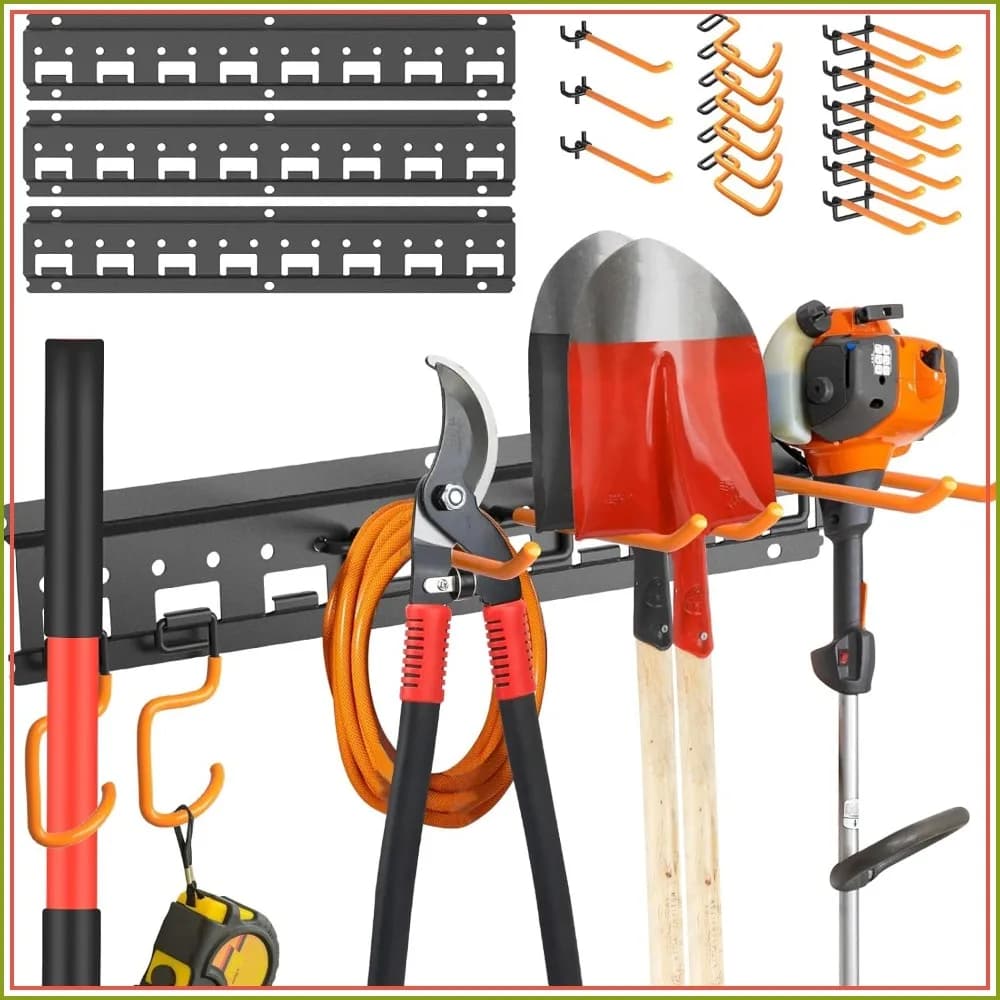 Wall Mount Garden Tool Organizer, 48in 550lbs Capacity, Adjustable Pegboard Hooks for Garage Storage