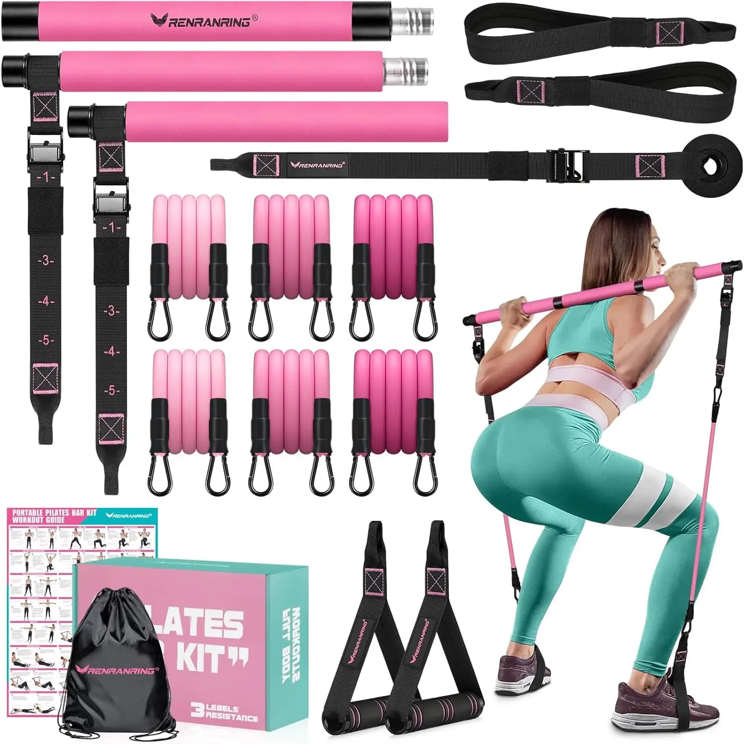Multifunctional Kit for Pilates with Adjustable Endurance Bar and Bands for Complete Home Training