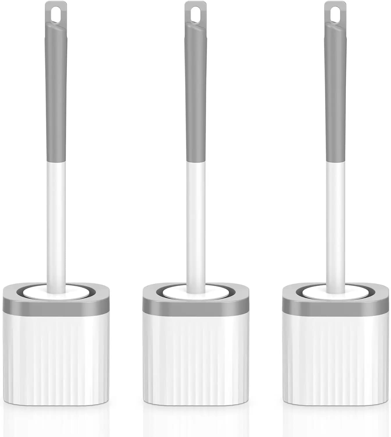 Set di 3 Spazzole per WC Compatte con Setole in Nylon e Supporto, Grigio e Bianco per la Pulizia del Bagno
