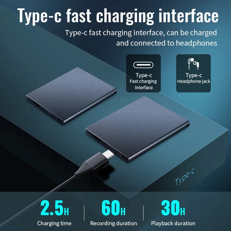 Scheda da 64 GB Samll registratore vocale attivato HD riduzione del rumore dittafono digitale professionale chiavetta USB lettore MP3 registrazione audio