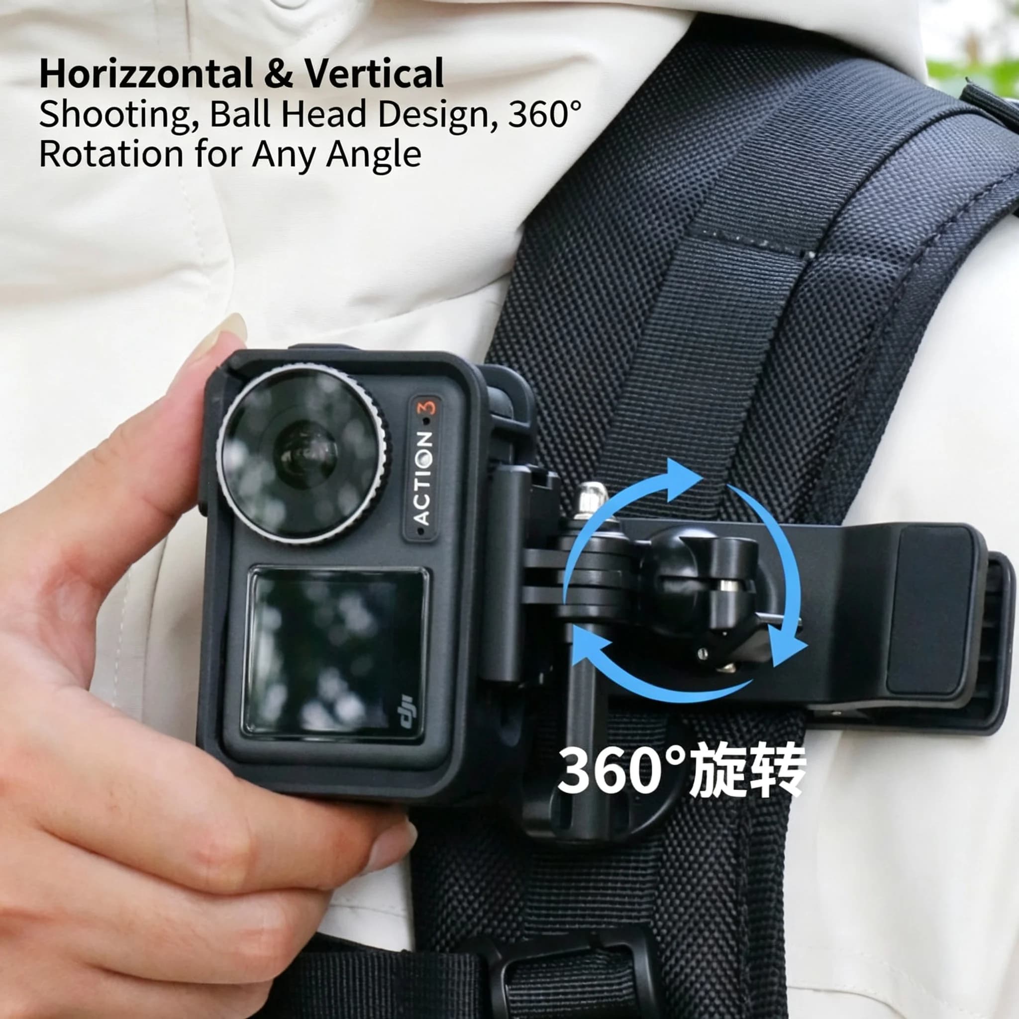 360 ° Supporto Universale a Clip per Zaino per Action Camera con Rotazione per GoPro DJI OSMO Insta360 X4 X - Accessorio Durevole per Fotocamera
